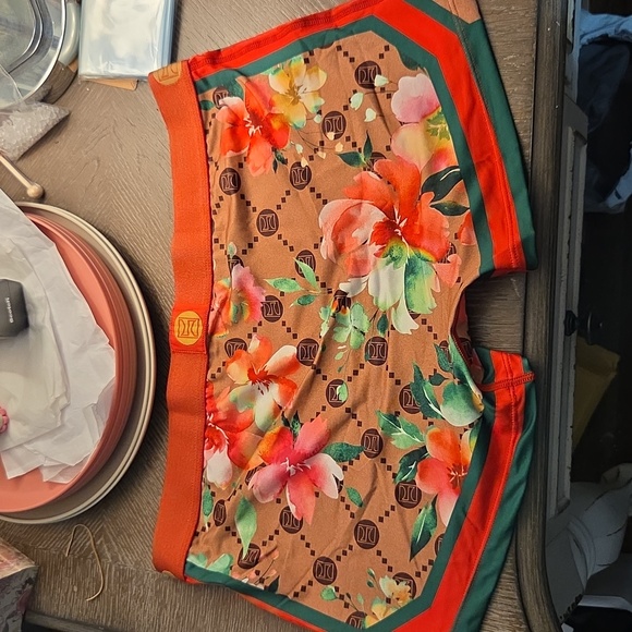 PSD Women's Tropical Floral Athletic/Boys Shorts - Orange and Green - Picture 2 of 3